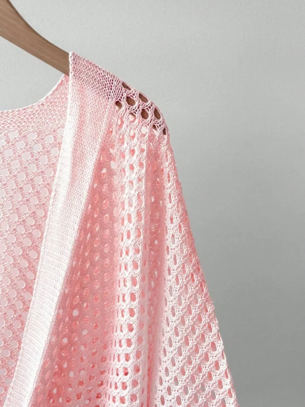 Pink Casual Women's Hollow V-Neck Tie-Up Loose Versatile Sexy Cardigan